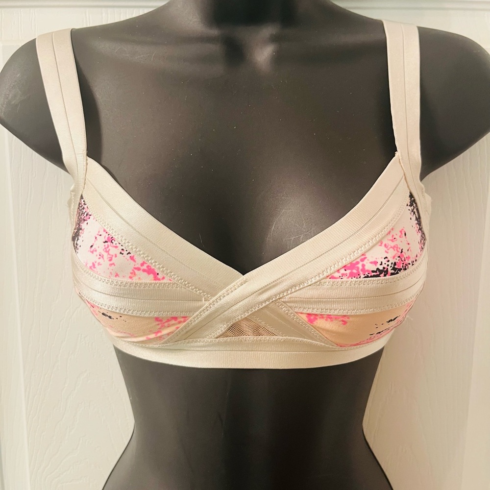 H&M Bikini Bondage Style Swim Bra Top Gorgeous Satin Straps Rose Gold Contrast